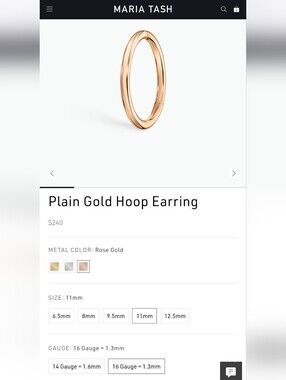 Maria Tash Plain Gold Hoop Earring Rose Gold
